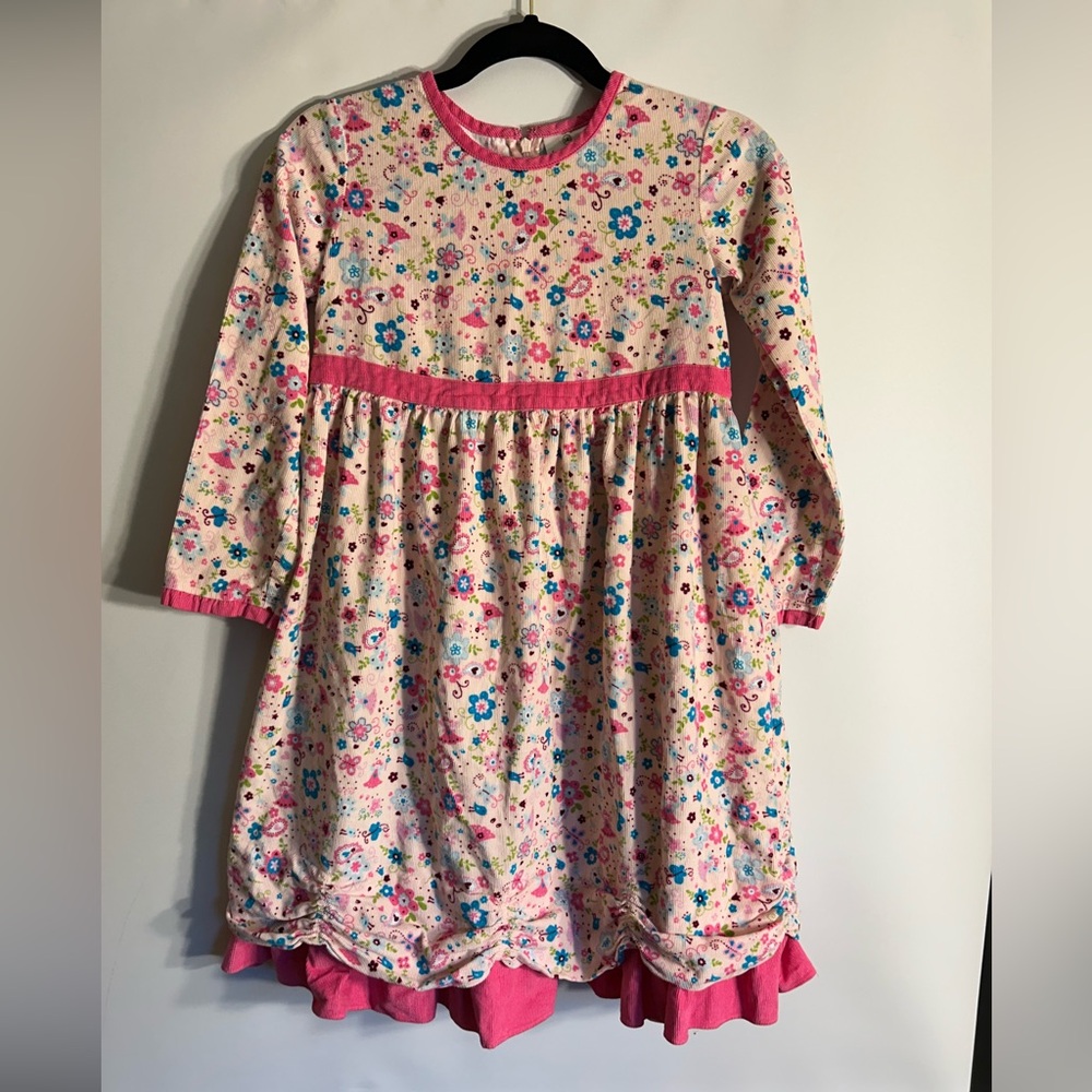 HANNA ANDERSSON GIRLS LONG SLEEVES PINK FLORAL CORDUROY DRESS SIZE (140) 10